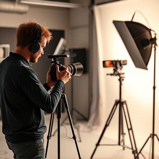 Fotógrafo profesional tomando fotos en un estudio